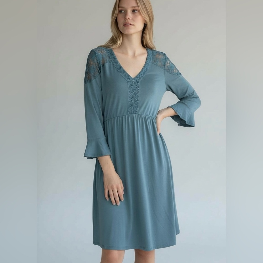 Alya ruffle cuff teal peasant dress